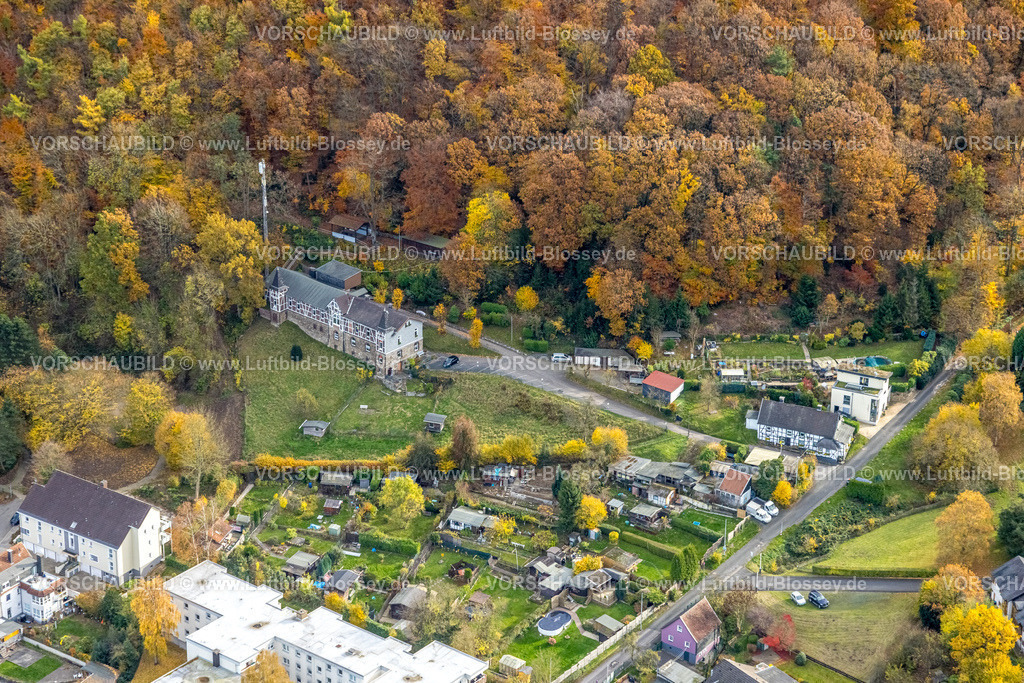 Hagen251101081 | Luftbild, Schützenburg Restaurant, herbstliche Bäume und Funkmast, Haspe-West, Hagen, Ruhrgebiet, Nordrhein-Westfalen, Deutschland