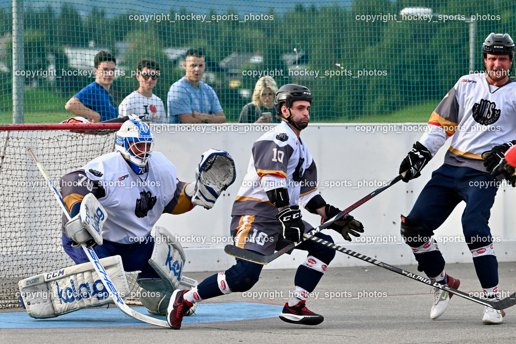 VAS Ballhockey vs. HSC Eagles Poggersdorf | #70 Moser Lukas, #10 Falkner Marco, #97 Pirsch Christoph, VAS Ballhockey vs. HSC Eagles Poggersdorf, VAS Ballhockey vs. HSC Eagles Poggersdorf am 14.07.2024 in Villach (Alpen Arena ), Austria, (Photo by Bernd Stefan)