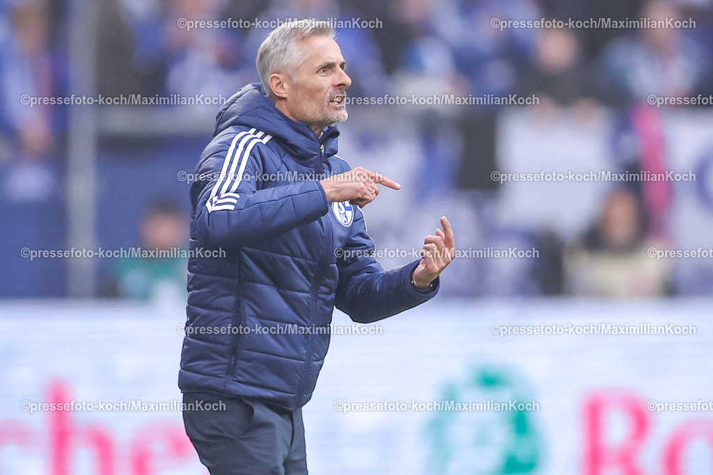 Schalke10112401034 | 10.11.2024, Fußball, FC Schalke 04 - SSV Jahn Regensburg, 2. Fußball Bundesliga, Veltins-Arena Gelsenkirchen, Saison 2024 2025: Trainer Kees van Wonderen (S04 Cheftrainer) gestikulierend am SpielfeldrandDFB regulations prohibit any use of photographs as image sequences and or quasi-video.