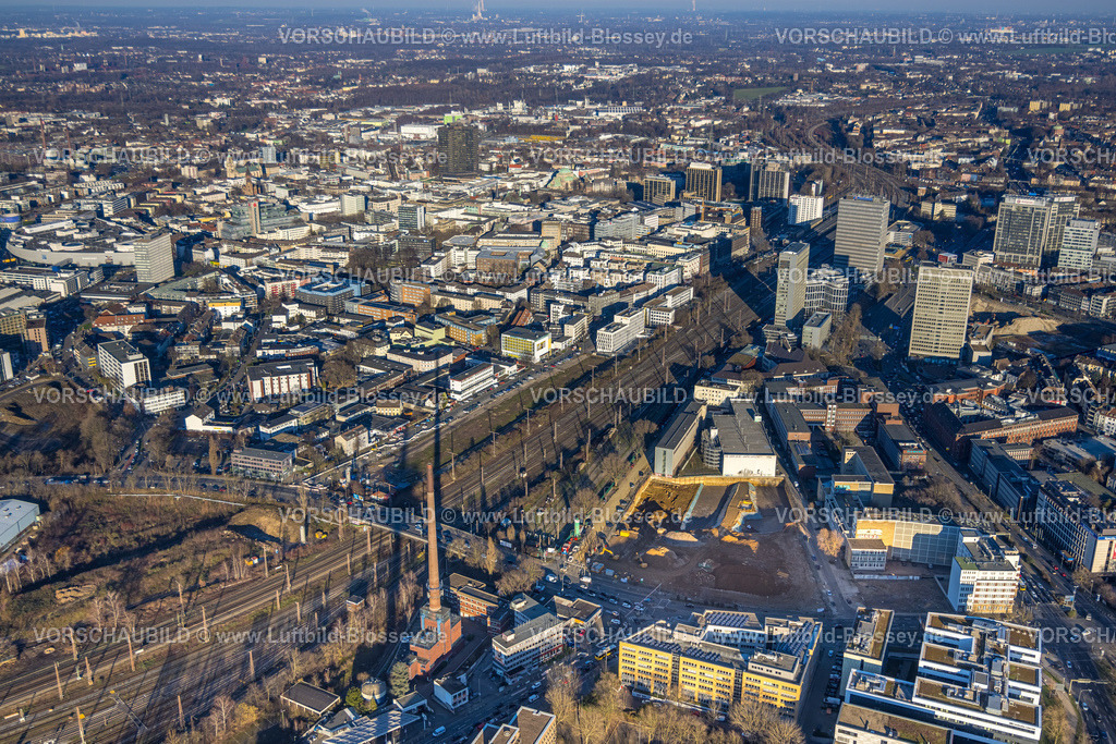 Essen230201608 | Luftbild, Innenstadtansicht mit Baustelle Campus Essen, Südviertel, Essen, Ruhrgebiet, Nordrhein-Westfalen, Deutschland