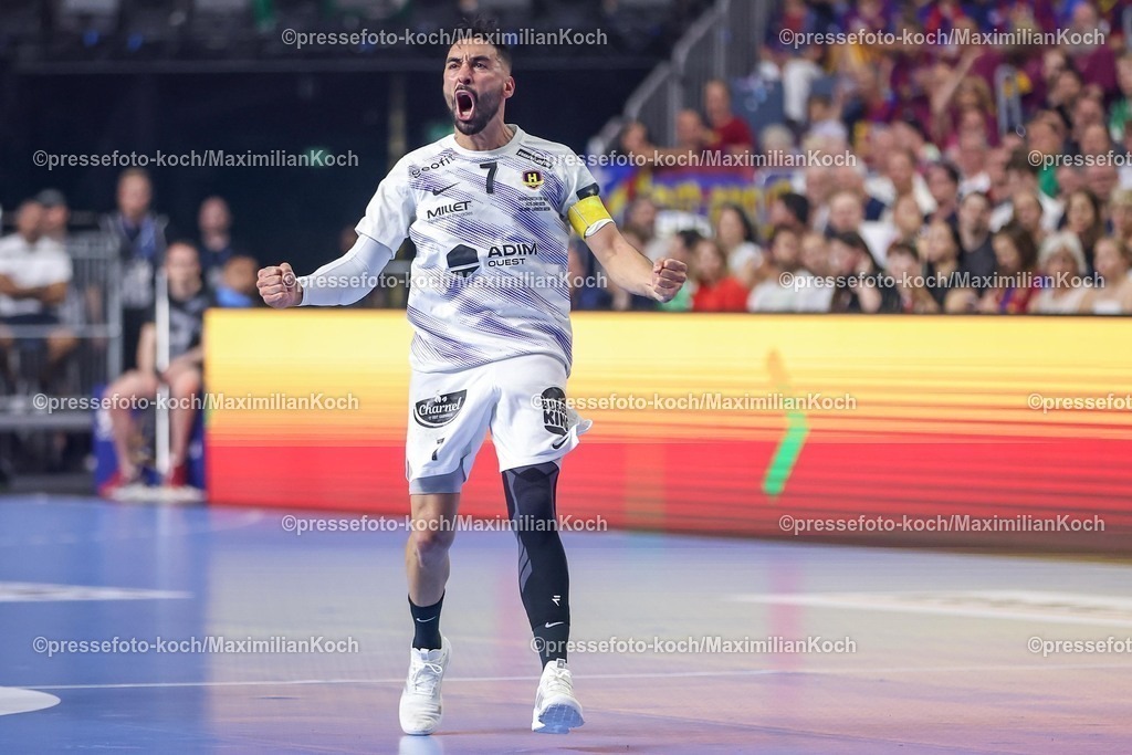 KoeEHF14062501009 | 14.06.2025, Handball, Halbfinale TruckScout24 EHF FINAL4, LANXESS arena Köln, Füchse Berlin - HBC Nantes: Valero Rivera Folch (HBC Nantes FRA #07) jubelnd 