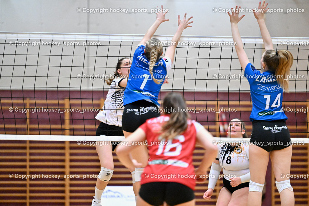 ASKÖ Volley Eagles Villach vs. TI- Schu Staudinger Volley 22.3.2024 | #7 Nada FANIC Villach ASKÖ Volley, #1 Laura Maria RIEGER TI Volley, #8 Arijana DUCANOVIC Villach ASKÖ Volley, #14 Katharina LAMM TI Volley, ASKÖ Volley Eagles Villach vs. TI- Schu Staudinger Volley 22.3.2024, ASKÖ Volley Eagles Villach vs. TI- Schu Staudinger Volley am 22.03.2024 in Villach (Ballspielhalle Lind), Austria, (Photo by Bernd Stefan)