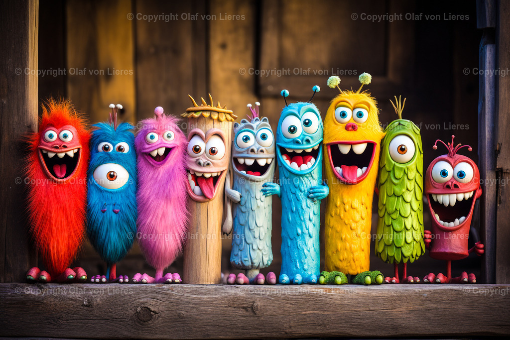 viele bunte Monster | Monster in bunten Farben