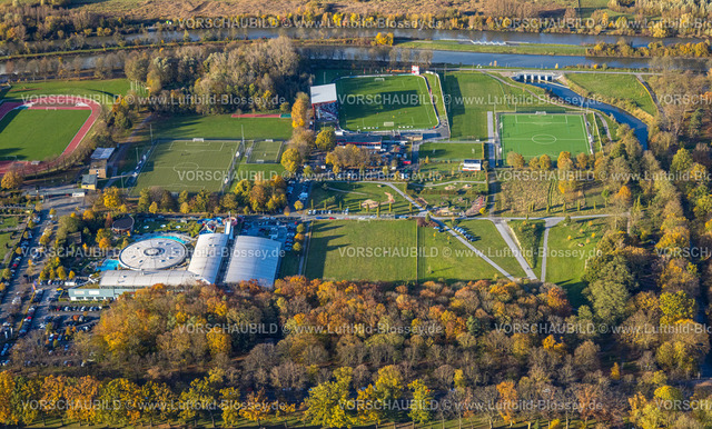 Hamm231101702 | Luftbild, Maximare Erlebnistherme Bad Hamm GmbH im Sportzentrum Ost, Betten Kutz Stadion, umgeben von herbstlichen Laubbäumen, Uentrop, Hamm, Ruhrgebiet, Nordrhein-Westfalen, Deutschland