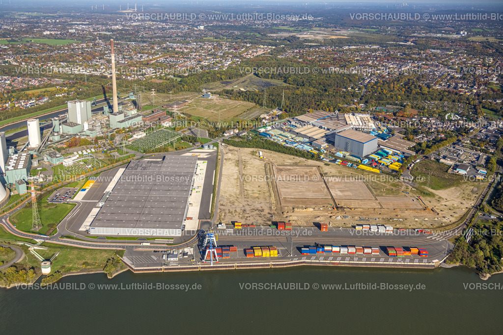Duisburg221003700Walsum_Logport | Luftbild, logport VI am Fluss Rhein, Baustelle mit Neubau Logistikunternehmen DSV Halle, Alt-Walsum, Duisburg, Ruhrgebiet, Nordrhein-Westfalen, Deutschland