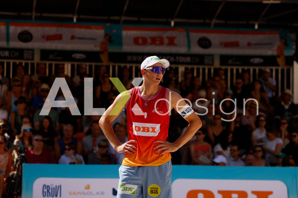 Obi BeachTour 2026 - Basel | BASEL, SWITZERLAND - JULY 18: LAURENZ LEITNER (AUT) during the Obi BeachTour 2026 match between HAGENBUCH / HAUSSENER (SUI) and LEITNER / KINDL (AUT) at Barfüsserplatz on July 18, 2026 in Basel, Switzerland. - Realisiert mit Pictrs.com