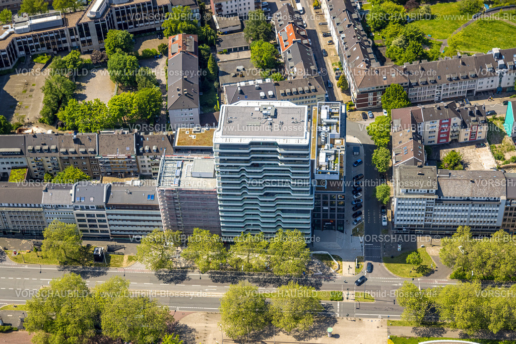 Essen230511891 | Luftbild, Baustelle Wohnturm Neubau Seniorenwohnungen an der Huyssenallee, Südviertel, Essen, Ruhrgebiet, Nordrhein-Westfalen, Deutschland
