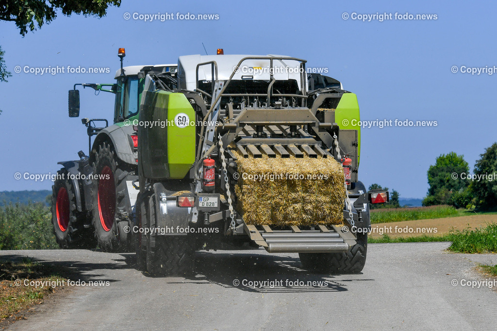 Deutschland_ Baden-Wuerttemberg_ Heiningen_ 11.08.2025-1 | 11.08.2025, Deutschland, GER, Baden-Wuerttemberg, Landkreis Goeppingen, Heiningen, im Bild Themenbild, Feldarbeit, Maehdrescher, Traktor, Heuballen, Heuwenden, Landwirtschaft, Ernte, Ackerbau, Bauernhof, Erntemaschine, Schwaden, Stroh, Heuernte, Ballenpresse, Anhaenger, landwirtschaftliche Technik, Sommer, Landwirt, Bauer, Staub, Feldweg, Sonnenlicht, Landleben, Agrarwirtschaft, Traktorengeraeusch, Maschinenarbeit, Feature, Symbolbild