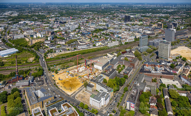 Essen230511876 | Luftbild, Baustelle neues Literatur Quartier für Büros und Wohnungen an der Sachsenstraße, Südviertel, Essen, Ruhrgebiet, Nordrhein-Westfalen, Deutschland