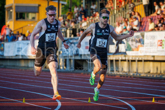 PUMA Fast Arms, Fast Legs; Wetzlar, 10.07.2026 | WETZLAR, GERMANY - JULY 10, 2026 : Kevin Kranz (Sprintteam Wetzlar), Heiko Gussmann (Sprintteam Wetzlar) competing in the 100m final during the athletics meeting PUMA Fast Arms, Fast Legs at Stadion Wetzlar on July 10, 2026 in Wetzlar, Germany.