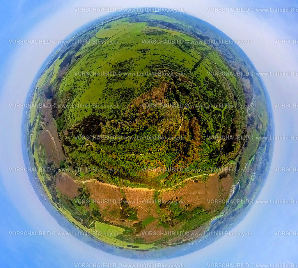 Schleiden240590145_HochflaecheBeiScheuren | Luftbild, Waldgebiet und Dreiborner Hochflächen Naturschutzgebiet NSG zwischen Scheuren und Dreiborn, Nationalpark Eifel, Erdkugel, Fisheye Aufnahme, Fischaugen Aufnahme, 360 Grad Aufnahme, tiny world, little planet, fisheye Bild, Dreiborn, Schleiden, Nordrhein-Westfalen, Deutschland