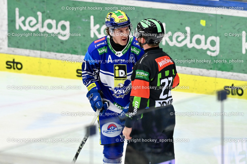 EC IDM WÄRMEPUMPEN VSV vs. EC KAC | #77 LINDNER Philipp EC VSV, Nikolic Manuel Referee, EC IDM WÄRMEPUMPEN VSV vs. EC KAC, EC IDM WÄRMEPUMPEN VSV vs. EC KAC am 02.02.2025 in Villach (Stadthalle Villach), Austria, (Photo by Bernd Stefan)