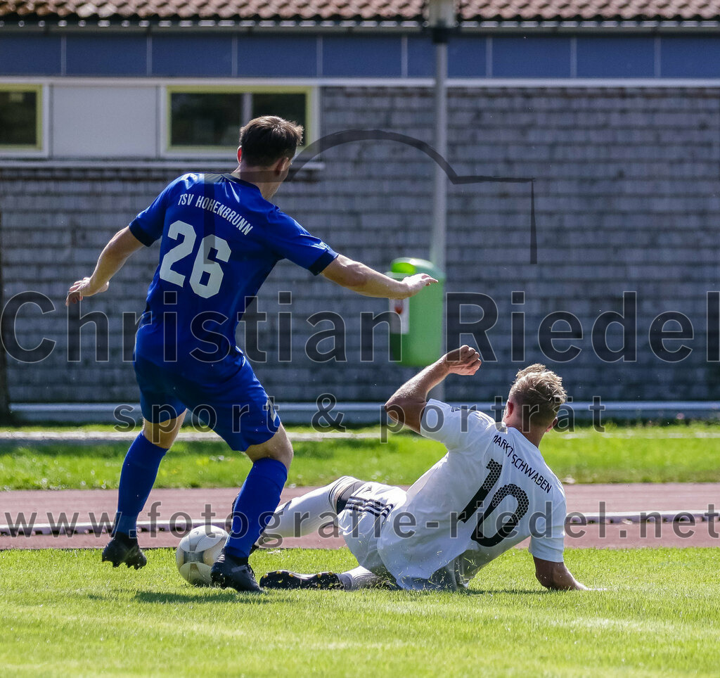2023-09-02_016_SG_Markt_Schwaben_gegen_TSV_Hohenbrunn | Markt Schwaben, Deutschland, 02.09.2023:
Fußball, Kreisklasse 2023 / 2024, 3. Spieltag, (SG) Markt Schwaben gegen TSV Hohenbrunn, Endergebnis: 2:0

Christoph Kahler (TSV Hohenbrunn, #26), Fabrizio Brandes (SG Markt Schwaben, #10)

Foto: Christian Riedel / fotografie-riedel.net