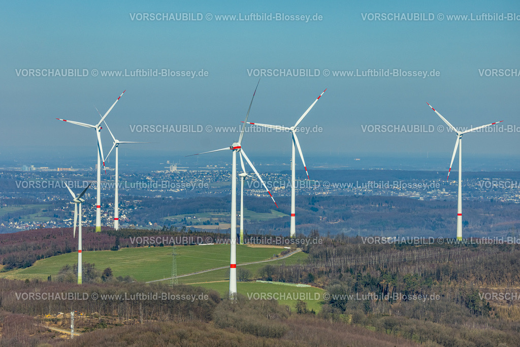 Hagen250303981 | Luftbild, Windradpark am Stoppelberg, Fernsicht, Hohenlimburg, Hagen, Ruhrgebiet, Nordrhein-Westfalen, Deutschland