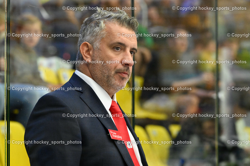 EC IDM Wärmepumpen VSV vs. HC Bozen 19.9.2023 | Assistentcoach HC Bozen Fabio Armani, win2day icehockeyleague, EC IDM Wärmepumpen - HC Bozen  am 19.09.2023 in Villach (Stadhalle Villach), Austria, (Photo by Bernd Stefan)