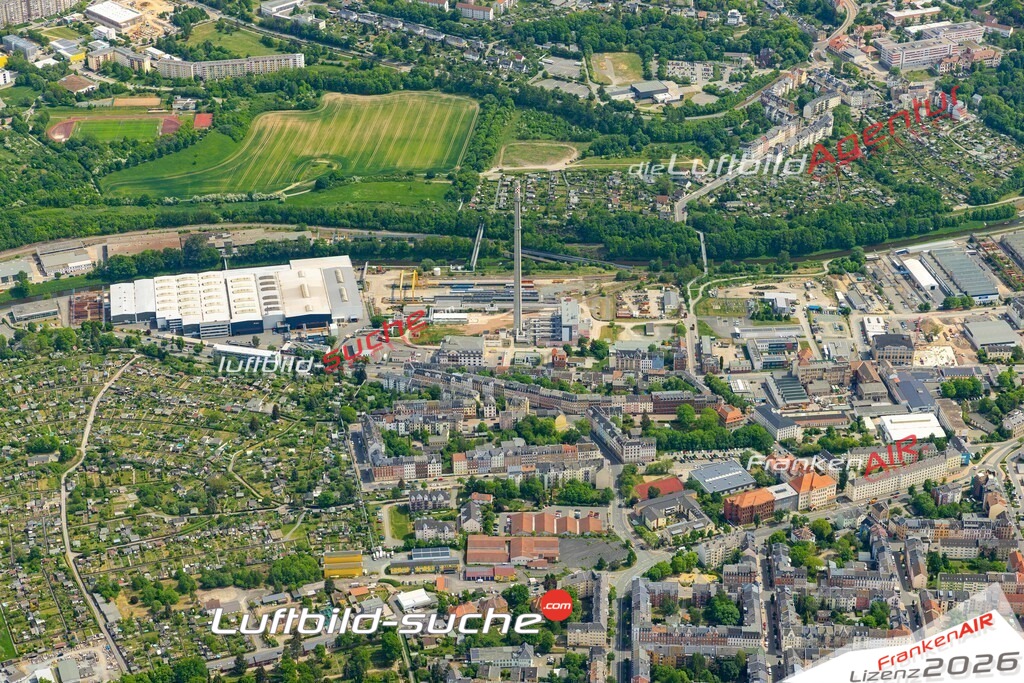 Die Luftaufnahme Hammertorvorstadt - Plauen wurde 2022 vom Flugzeug aus (keine Drohne) erstellt. Hohe Auflösung -für große Poster und Wandbilder geeignet - Garantiert!