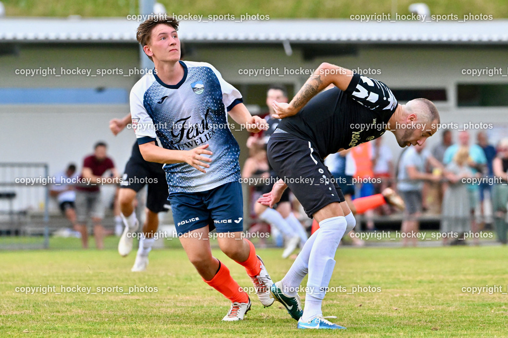 SC Magdalen vs. DSG Ledenitzen | #8 Benjamin Ressmann DSG Ledenitzen, #18 Daniel Brandauer SC Magdalen, SC Magdalen vs. DSG Ledenitzen, SC Magdalen vs. DSG Ledenitzen am 19.07.2024 in Villach (Sportplatz Madalen), Austria, (Photo by Bernd Stefan)