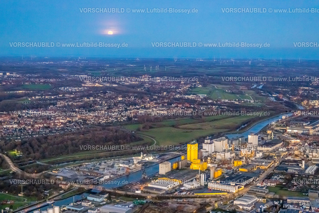 Hamm230102852 | Luftbild, Hafen und Datteln-Hamm-Kanal, Mondschein, Nachtaufnahme, Nachtflug, Stadtbezirk Herringen, Hamm, Ruhrgebiet, Nordrhein-Westfalen, Deutschland