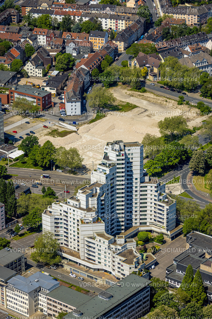 Gelsenkirchen230511445 | Luftbild, Cityhochhaus, Baufläche Rolandstraße und Wilhelminenstraße Ecke Overwegstraße, Musikschule, Schalke, Gelsenkirchen, Ruhrgebiet, Nordrhein-Westfalen, Deutschland