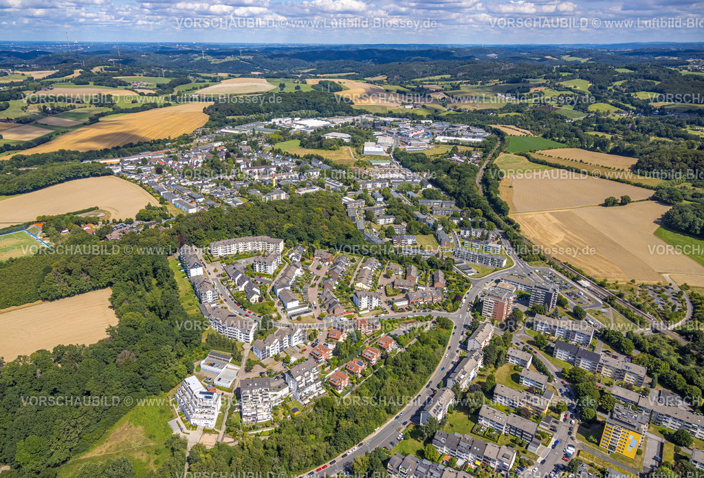 Velbert220803457Neviges | Luftbild, Gewerbegebiet Siebeneick, Ortsansicht Neviges, Velbert, Ruhrgebiet, Nordrhein-Westfalen, Deutschland