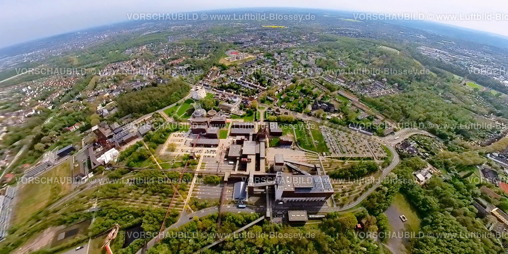 Essen240490042ZecheZollverein | Luftbild, UNESCO-Welterbe Zollverein, Zeche Zollverein, Erdkugel, Fisheye Aufnahme, Fischaugen Aufnahme, 360 Grad Aufnahme, tiny world, little planet, fisheye Bild, Stoppenberg, Essen, Ruhrgebiet, Nordrhein-Westfalen, Deutschland