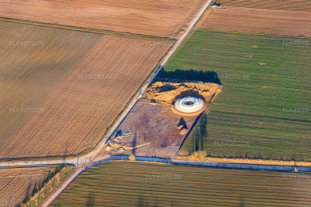 Luftbild: Baustelle für Fundament einer Windkraftanlage in Offenbach an der Queich im Bundesland Rheinland-Pfalz in Deutschland. Foto: IMG_62248.jpg vom 23.02.2014 durch Werner Riehm/FLY-FOTO.de