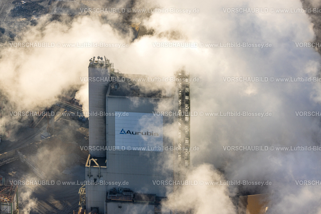 Luenen260100094 | Luftbild, Aurubis AG Recycling Kupferproduzent und Kupferwiederverwerter, Rauchwolke, Gahmen, Lünen, Ruhrgebiet, Nordrhein-Westfalen, Deutschland