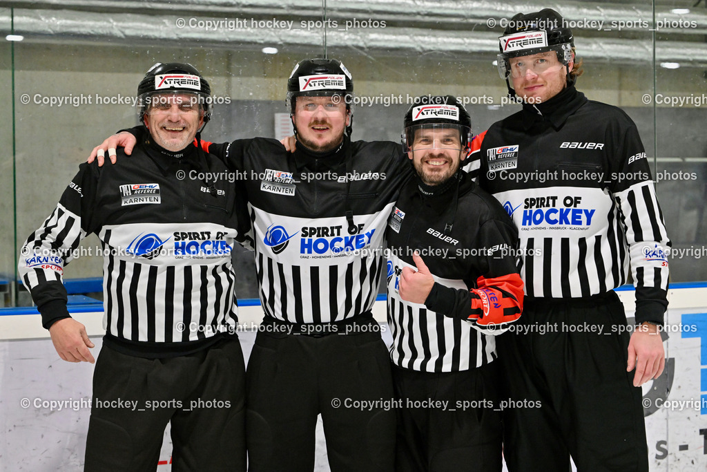 Lendhafen Seelöwen vs. Spartans Althofen | Franzel Reinhard Referee, Wucherer Gerald Referee, Widmann Florian Referee, Pirsch Christoph Referee, Lendhafen Seelöwen vs. Spartans Althofen, Lendhafen Seelöwen vs. Spartans Althofen am 14.02.2025 in Ferlach (HTC Eishalle Ferlach), Austria, (Photo by Bernd Stefan)