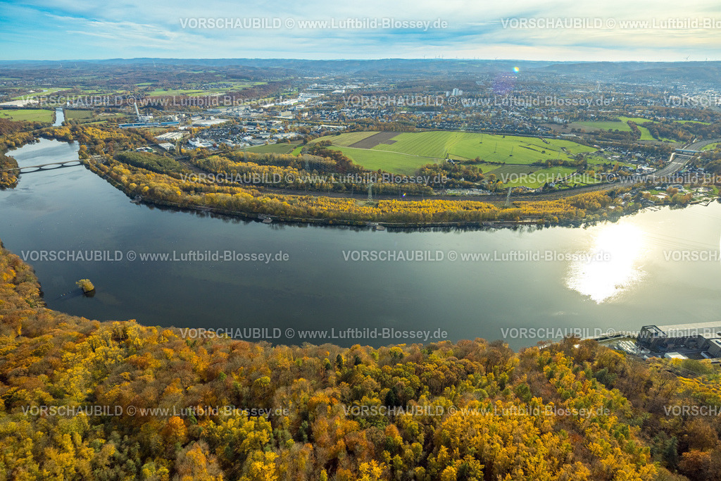 Hagen251100553 | Luftbild, Hengsteysee und herbstliche Bäume, Uhlenbruch Landschaftsschutzgebiet, Boele, Hagen, Ruhrgebiet, Nordrhein-Westfalen, Deutschland
