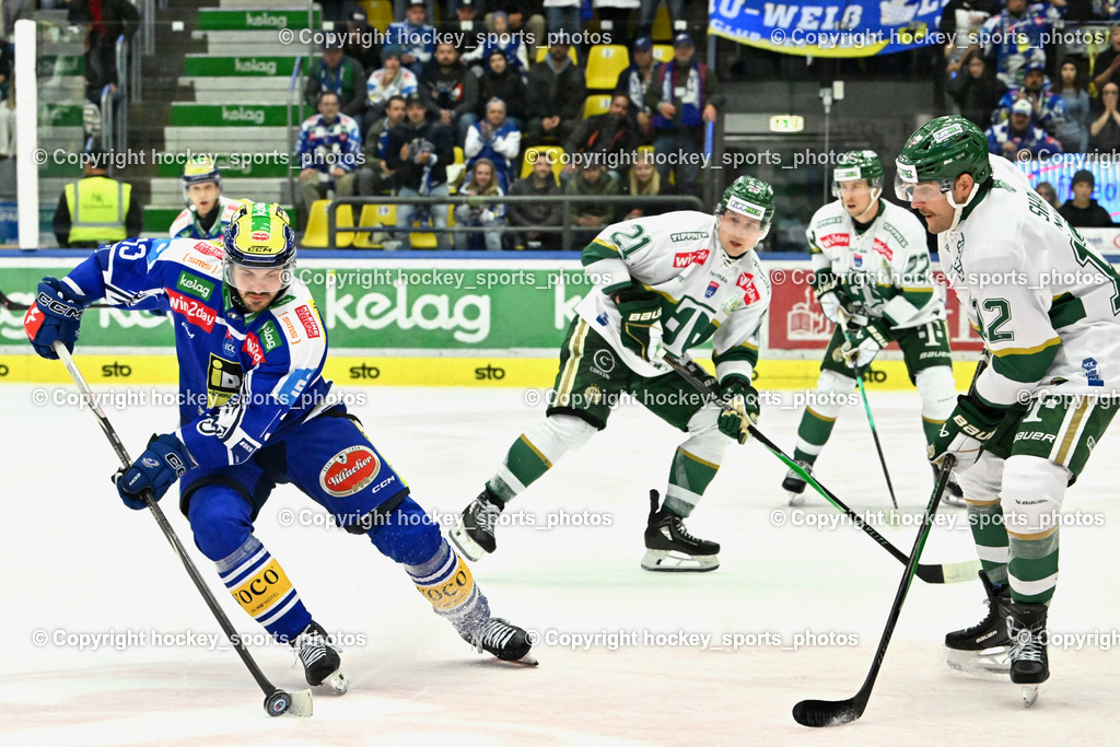 EC IDM Wärmepumpen VSV vs. FTC-TELEKOM JÉGKORONG | #13 Adam Helewka EC VSV, #21 Tyler Coulter FTC-Telekom, #12 Braeden Shaw FTC-Telekom, EC IDM Wärmepumpen VSV vs. FTC-TELEKOM JÉGKORONG, EC IDM Wärmepumpen VSV vs. FTC-TELEKOM JÉGKORONG am 19.10.2025 in Villach (Stadthalle Villach), Austria, (Photo by Bernd Stefan)