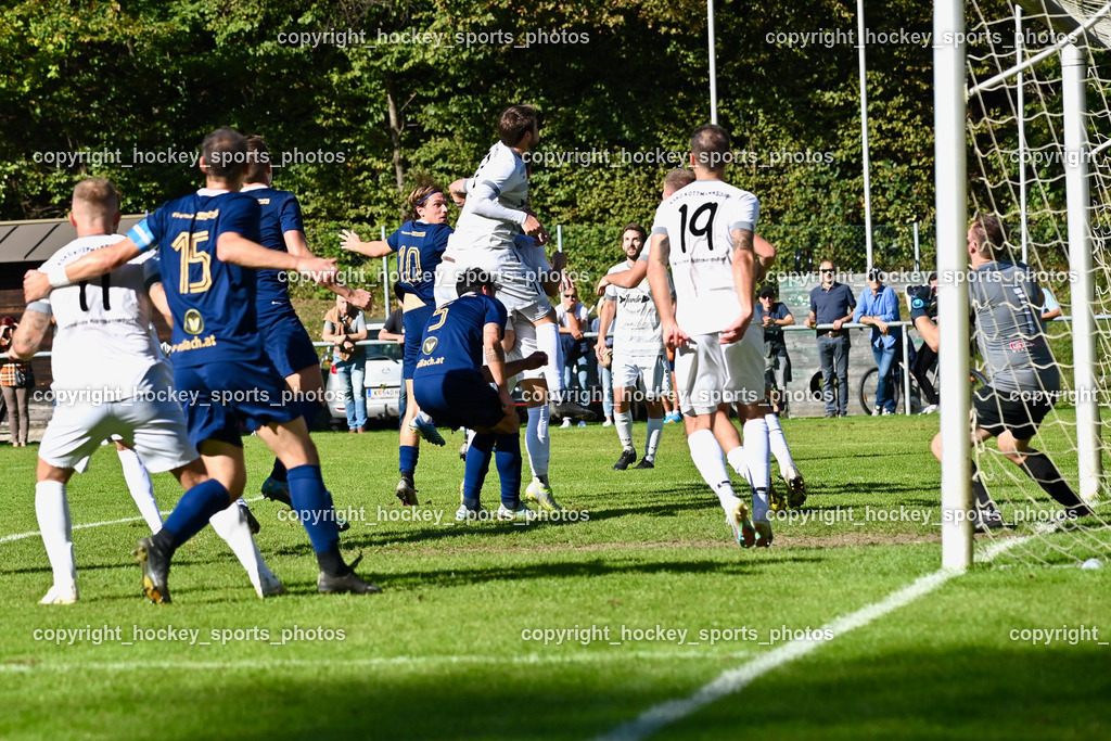 ATUS Velden vs. ASKÖ Köttmannsdorf 7.10.2023 | #10 Lukas Lausegger ATUS Velden, #17 Stephan Borovnik (K) Köttmannsdorf, #5 Roland Putsche ATUS Velden, #19 Christopher Sallinger Köttmannsdorf, ATUS Velden vs. ASKÖ Köttmannsdorf 7.10.2023, ATUS Velden vs. ASKÖ Köttmannsdorf am 07.10.2023 in Velden (Wald Arena Velden), Austria, (Photo by Bernd Stefan)