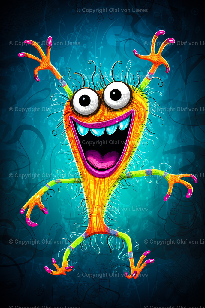 farbenfrohes Monster | verrücktes Monster auf blauem Hintergrund