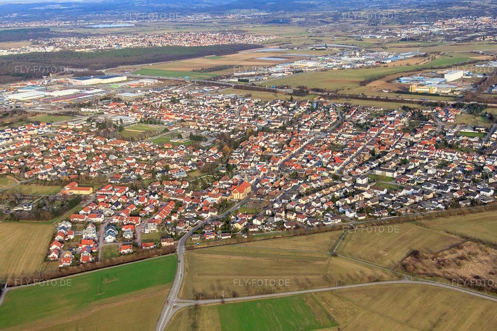 Luftbild: Ortsansicht von Südwesten im Ortsteil Karlsdorf in Karlsdorf-Neuthard im Bundesland Baden-Württemberg in Deutschland. Foto: IMG_24623.jpg vom 27.02.2010 durch Werner Riehm/FLY-FOTO.de