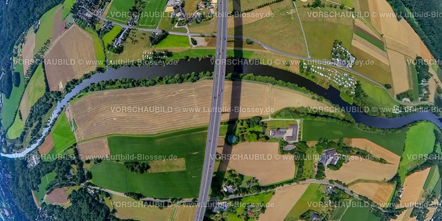 Muelheim20220806_MintarderBrueckeA52_b-2 | Luftbild, Mintarder Ruhrtalbrücke der Autobahn A52 über den Fluss Ruhr, Fisheye Aufnahme, Fischaugen Aufnahme, 360 Grad Aufnahme, Saarn, Mülheim an der Ruhr, Ruhrgebiet, Nordrhein-Westfalen, Deutschland