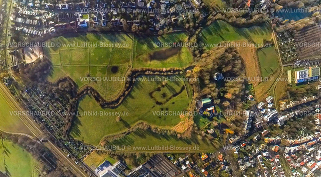 Hamm240190001HausKentrupPlage | Luftbild, Haus Kentrop und Marker Allee, grüne Wiesen und Felder im Landschaftsschutzgebiet, Erdkugel, Fisheye Aufnahme, Fischaugen Aufnahme, 360 Grad Aufnahme, tiny world, little planet, fisheye Bild, Mitte, Hamm, Ruhrgebiet, Nordrhein-Westfalen, Deutschland