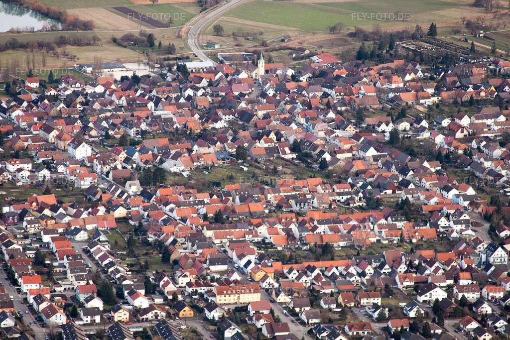 Luftbild: Spöck von Westen im Ortsteil Spöck in Stutensee im Bundesland Baden-Württemberg in Deutschland. Foto: IMG_24605.jpg vom 27.02.2010 durch Werner Riehm/FLY-FOTO.de