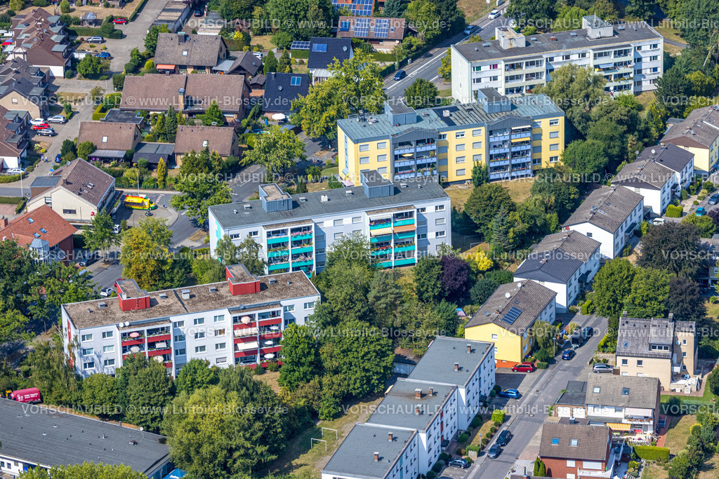 Hamm220810016Rhynern | Luftbild, Hochhaussiedlung Dambergstraße, Balkone, Sonnenschirme, Markisen, Rhynern, Hamm, Ruhrgebiet, Nordrhein-Westfalen, Deutschland