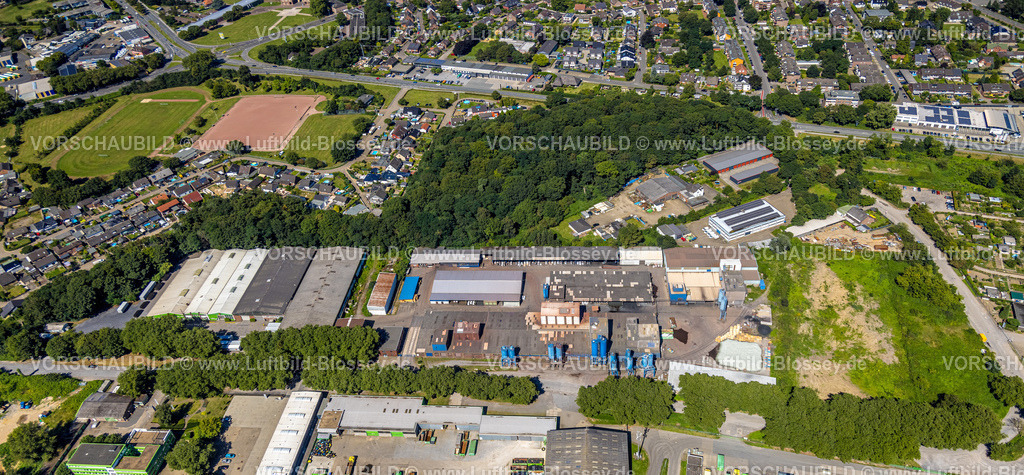 Wesel240802157 | Luftbild, Gewerbegebiet Am Lippeglacis mit Mineralmahlwerk C. Welsch GmbH, am Lippemündungsraum mit Baustelle, Fluss Lippe und Naturschutzgebiet NSG, Wesel, Ruhrgebiet, Niederrhein, Nordrhein-Westfalen, Deutschland