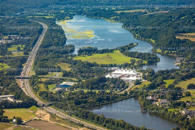 Bochum240815947 | Luftbild, Zeltfestival Ruhr, Event Großveranstaltung mit Musik und Kunst am Kemnader See in Witten und Bochum, Autobahn A43, Querenburg, Bochum, Ruhrgebiet, Nordrhein-Westfalen, Deutschland