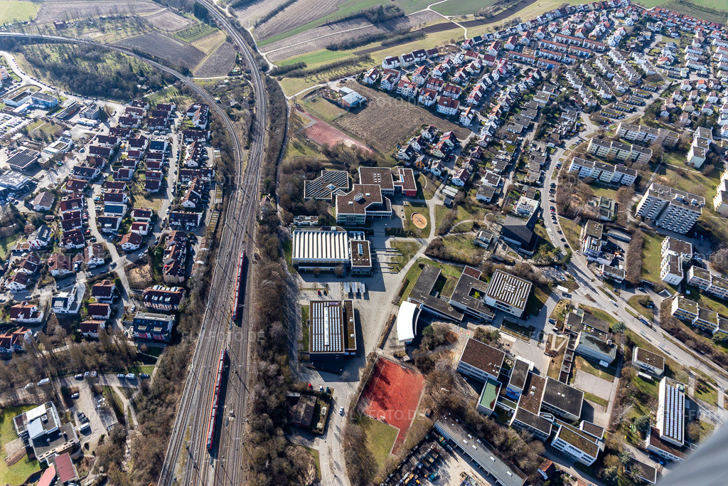 Luftbild: Andreae Gymnasium in Herrenberg im Bundesland Baden-Württemberg in Deutschland. Foto: IMG_125230.jpg vom 20.02.2021 durch Werner Riehm/FLY-FOTO.de