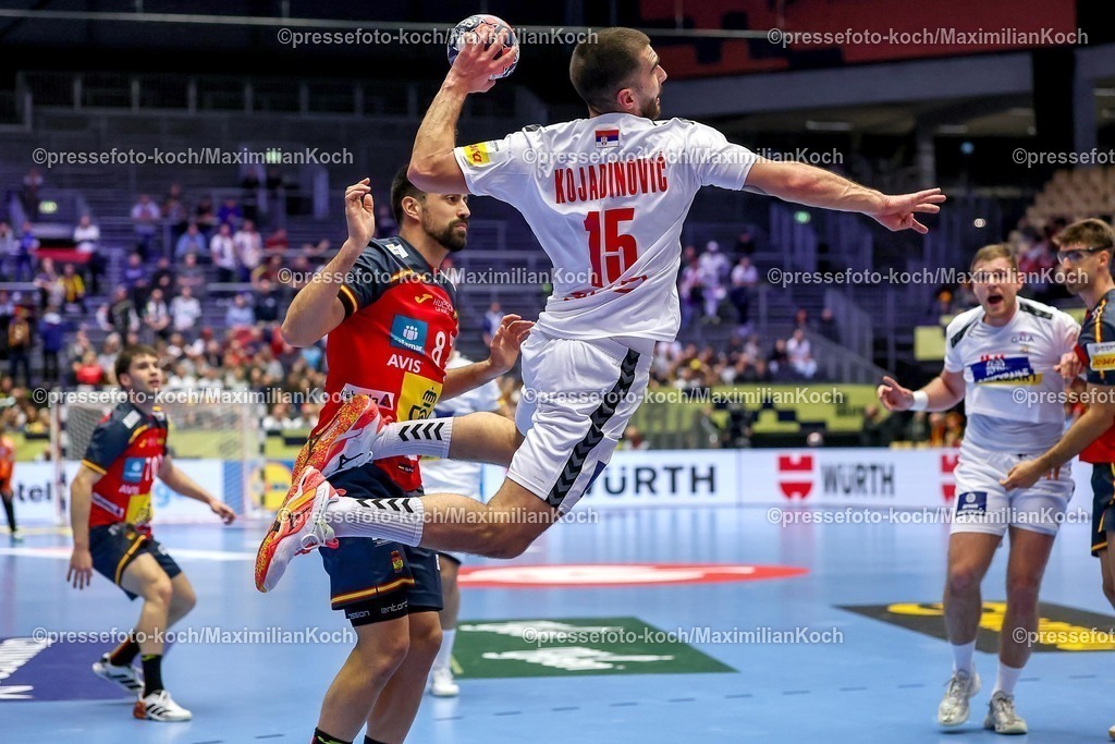 EHF15012601015 | 15.01.2026, Handball, Men's EHF EURO 2026, Spanien - Serbien, Jyske Bank Boxen in Herning, Dänemark, Preliminary Round:  Uros Kojadinovic (Serbien #15) 