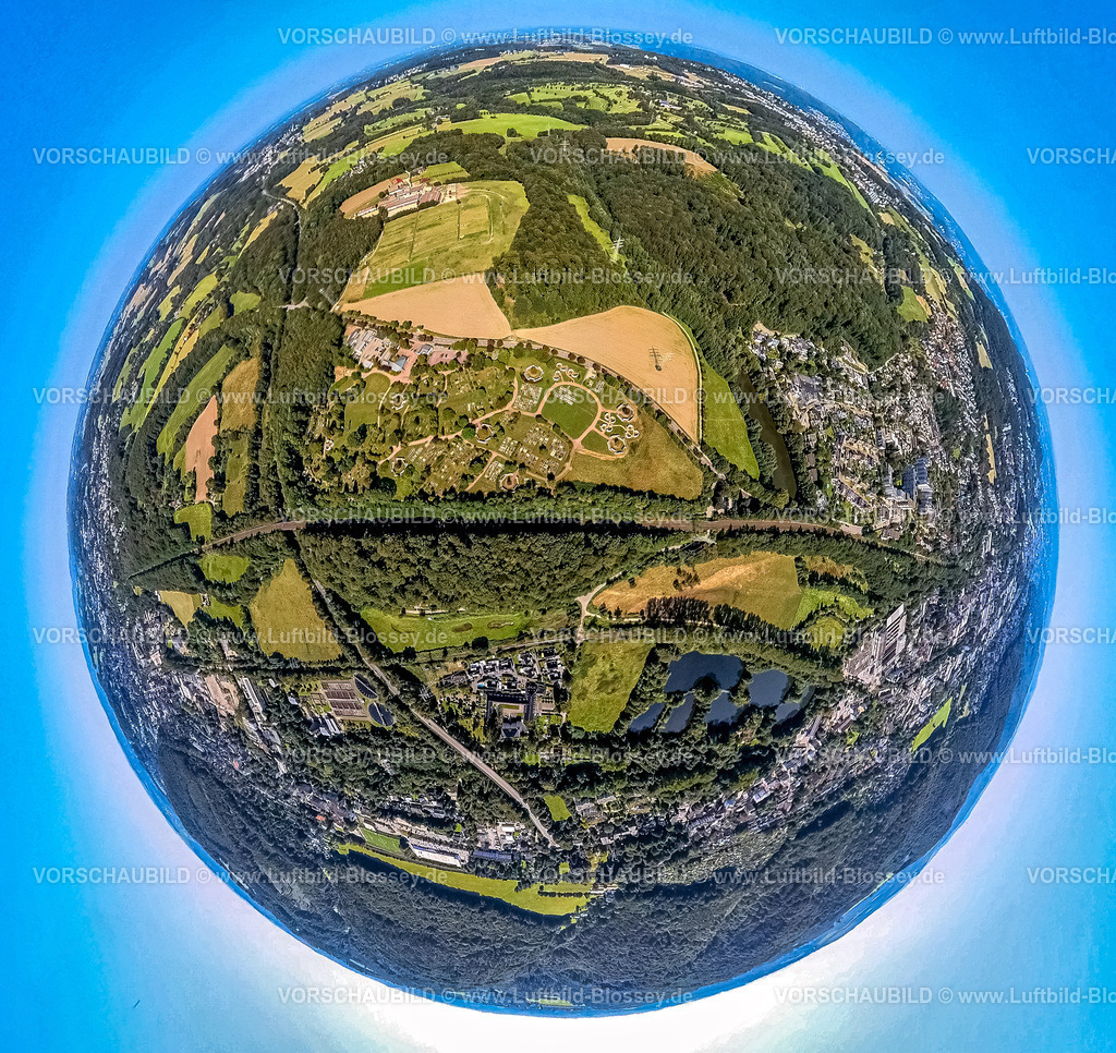Gevelsberg240890832Zentralfriedhof | Luftbild, Zentralfriedhof und Waldgebiet, zentraler kommunaler Friedhof an der Bechemallee, Erdkugel, Fisheye Aufnahme, Fischaugen Aufnahme, 360 Grad Aufnahme, tiny world, little planet, fisheye Bild, Berge, Gevelsberg, Ruhrgebiet, Nordrhein-Westfalen, Deutschland