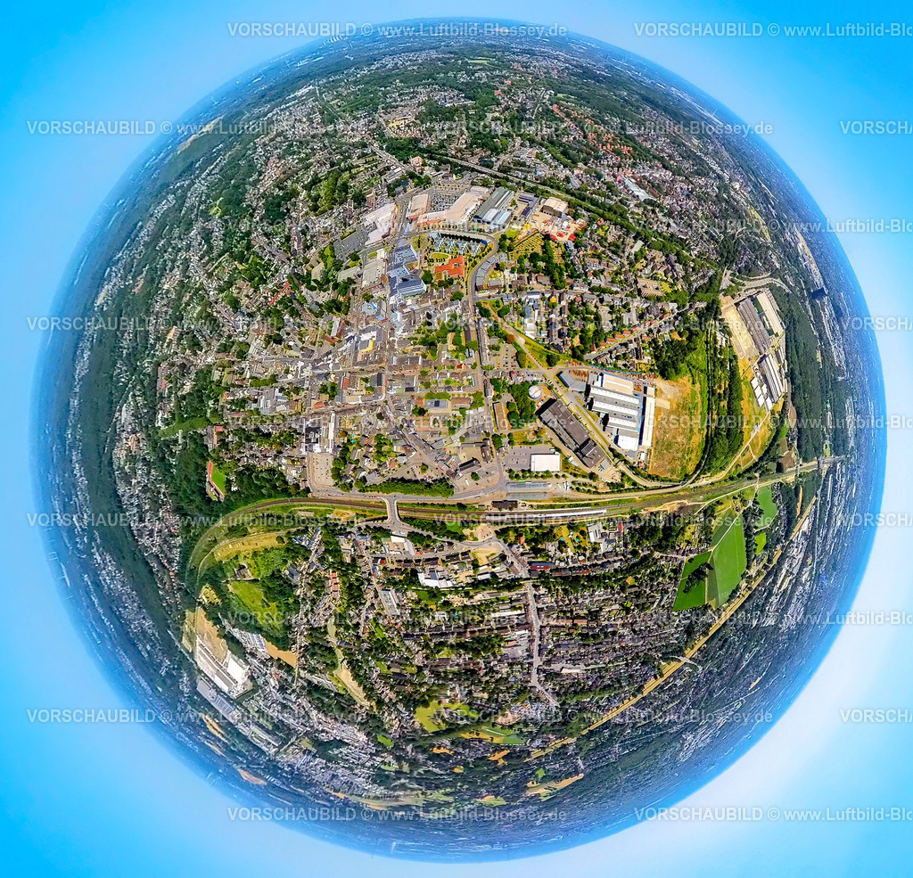 Oberhausen230790156_Sterkrade | Luftbild, Ortsansicht Sterkrade, Erdkugel, Fisheye Aufnahme, Fischaugen Aufnahme, 360 Grad Aufnahme, tiny world, Sterkrade Mitte, Oberhausen, Ruhrgebiet, Nordrhein-Westfalen, Deutschland