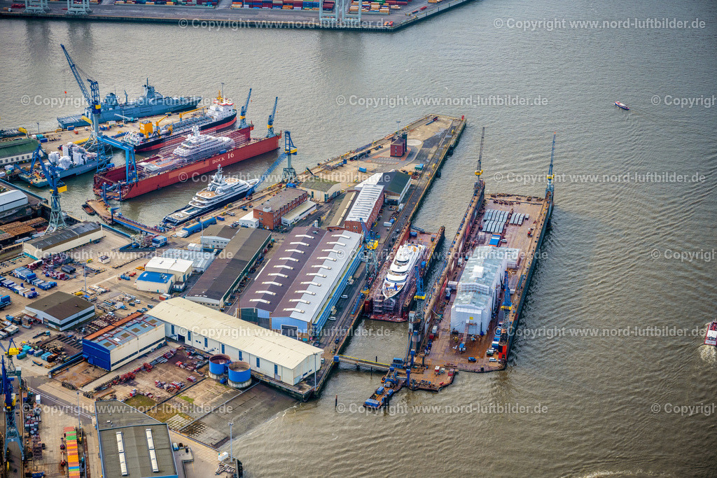 Hamburg_Blohm_und_Voss_Werft_ELS_3159040223 | HAMBURG 04.02.2023 Werftgelände der Blohm+Voss GmbH am Werfthafen an der Elbe in Hamburg. Weiterführende Informationen bei: Blohm+Voss B.V. & Co. KG,  NVL B.V. & Co. KG - Naval Vessels Lürssen. // Shipyard - site of the Blohm+Voss GmbH in Hamburg in Hamburg, Germany. Further information at: Blohm+Voss B.V. & Co. KG,  NVL B.V. & Co. KG - Naval Vessels Luerssen. Foto: Martin Elsen