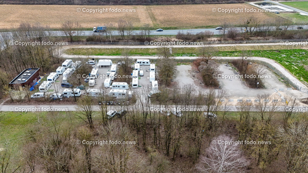 Pichlingersee_ Roma_ Sinti_ Camping_ Linz_ 06.03.2024-11 | 06.03.2024, Pichlingersee, AUT, Roma, Sinti, Camping, Durchreiseplatz, im Bild Campingflaeche, Wohnwagen, Drohne