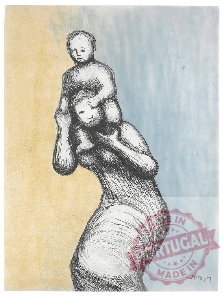 Mother carrying child on shoulders, family bond concept. Henri Matisse | Woman carrying a baby on her shoulders, illustrating family, care, and unity - Realized with Pictrs.com