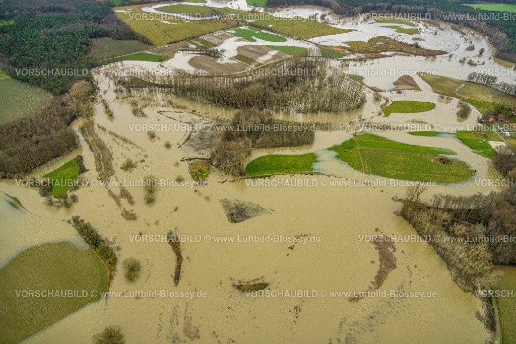 Datteln231204515Lippe | Luftbild vom Hochwasser der Lippe, Weihnachtshochwasser 2023, Fluss Lippe tritt nach starken Regenfällen über die Ufer, Flussmäander Überschwemmungsgebiet NSG Lippeaue Zum Krähenbusch, Bäume im Wasser, Stadtgrenze Olfen-Datteln, Hötting, Datteln, Ruhrgebiet, Nordrhein-Westfalen, Deutschland