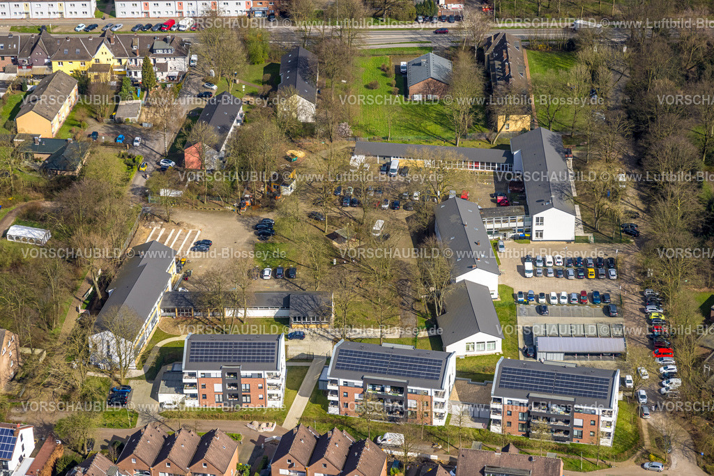 Voerde240309741 | Luftbild, Baustelle und Neubau für neue Mietshäuser Am Bauhof, ehemalige Parkschule, Wohngebiet, Friedrichsfeld, Voerde, Nordrhein-Westfalen, Deutschland