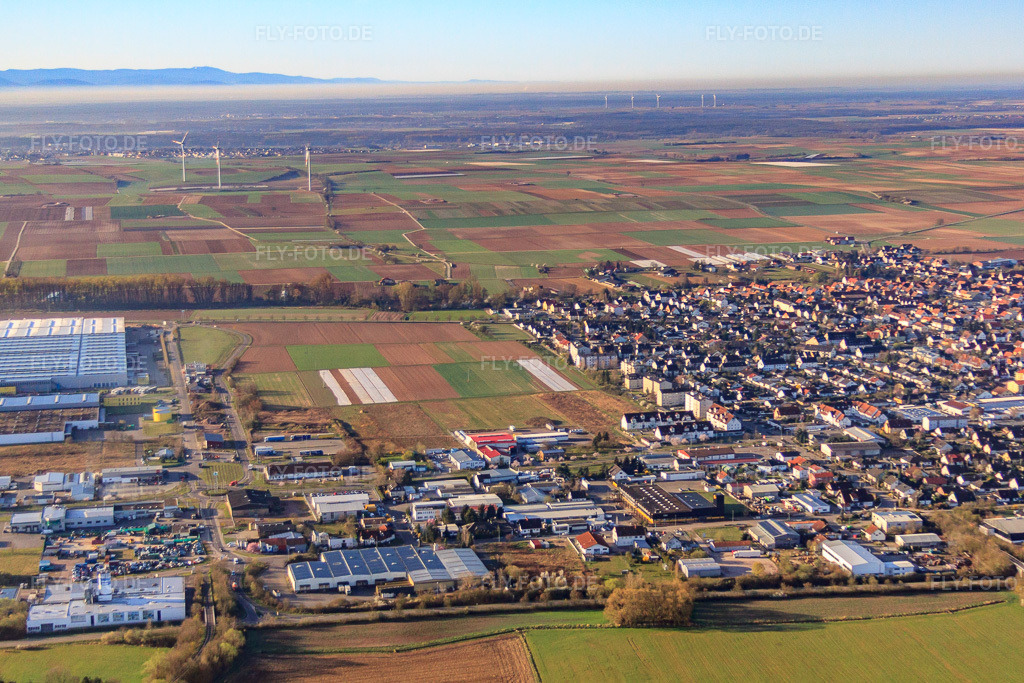 Luftbild: Gewerbegebiet Im Schlagengarten in Offenbach an der Queich im Bundesland Rheinland-Pfalz in Deutschland. Foto: IMG_63297.jpg vom 20.03.2014 durch Werner Riehm/FLY-FOTO.de