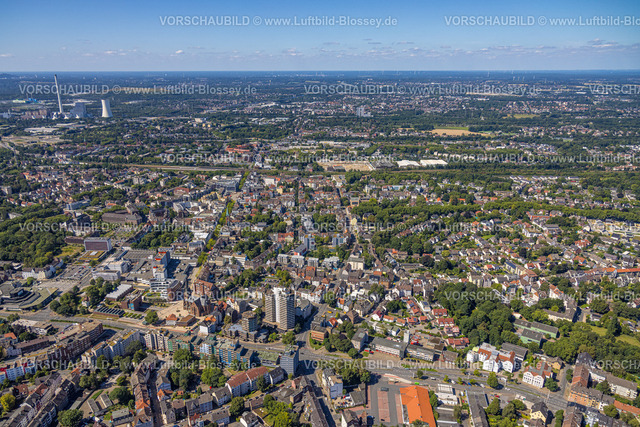 Herne240803627 | Luftbild, City Stadtansicht, Europaplatz und archäologisches Museum,  evang. Kreuzkirche und Hochhaus Wohnturm an der Kreuzkirche, Herne-Mitte, Herne, Ruhrgebiet, Nordrhein-Westfalen, Deutschland